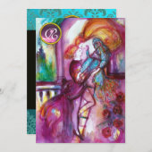 ロミオとジュリエピンクアクアブルー,ティール(緑がかった色)ダマスクフローラ 招待状 (正面/裏面)