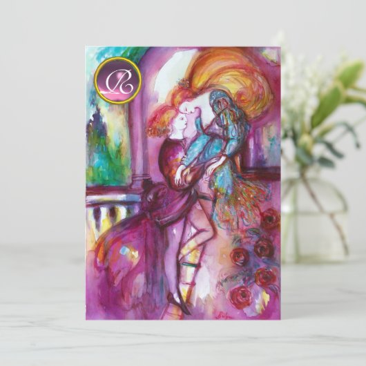 ロミオとジュリエピンクアクアブルー，ティール（緑がかった色）ダマスクフローラ 招待状 (スタンド正面)