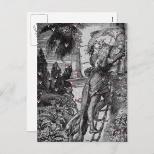 ロミオ及びJulietのヴィンテージのバレンタインのハート シーズンポストカード (正面/裏面)