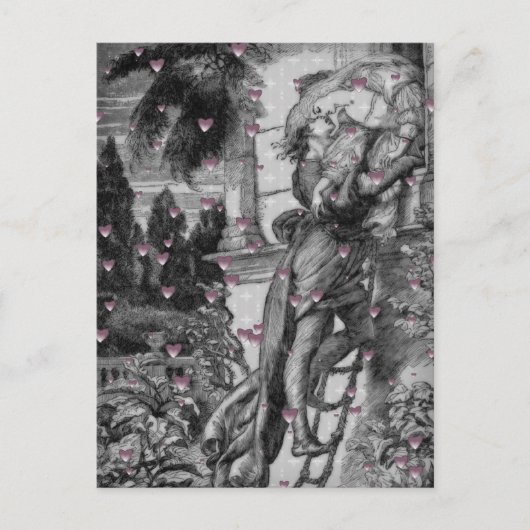 ロミオ及びJulietのヴィンテージのバレンタインのハート シーズンポストカード (正面)