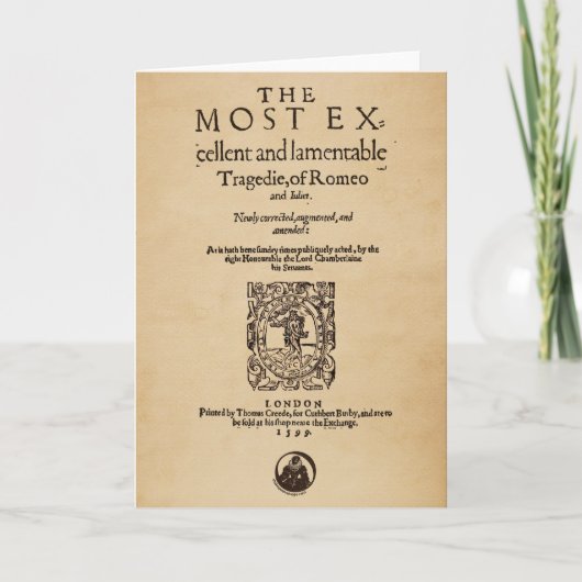ロミオ及びJulietのQuarto (1599年)への前部部分 カード (正面)
