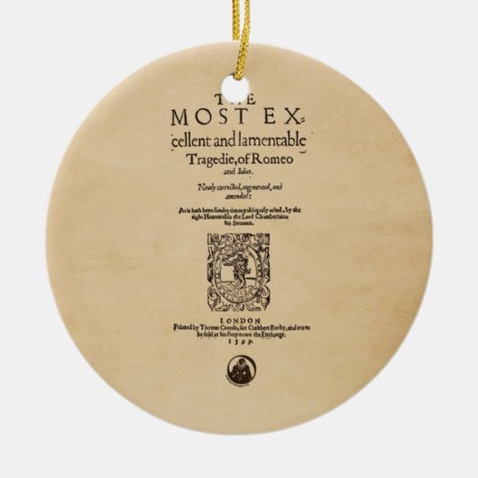 ロミオ及びJulietのQuarto (1599年)への前部部分 セラミックオーナメント (正面)