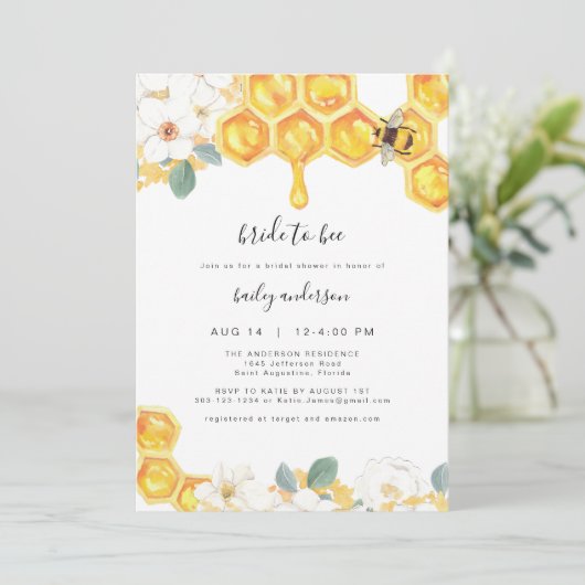 ロミー – フローラハニーのまわりにブライダルシャワー 招待状 (スタンド正面)