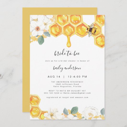 ロミー – フローラハニーのまわりにブライダルシャワー 招待状 (正面/裏面)