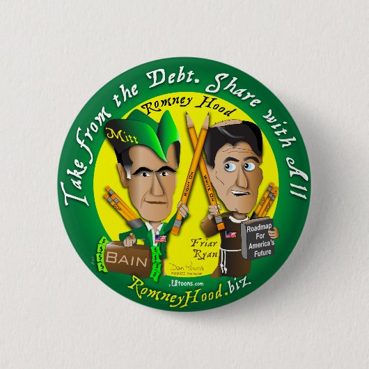 ロムニー・フードが借金を取る 缶バッジ (正面)