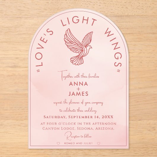 ロメエレガントオとモダンジュリエット引用文ピンク アクリル招待状 (正面)