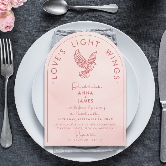 ロメエレガントオとモダンジュリエット引用文ピンク 招待状