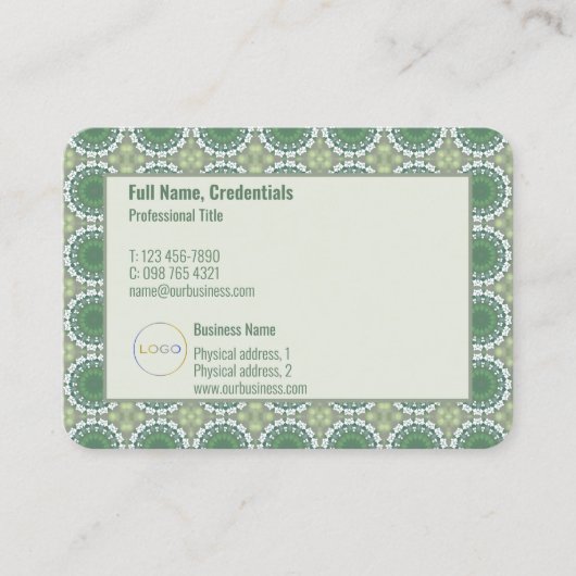 ロモダンゴエレガント抽象芸術花柄グリーン 名刺 (正面)