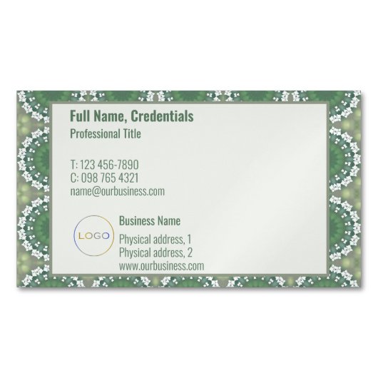 ロモダンゴエレガント春フローラ抽象芸術緑 マグネット名刺 (正面)