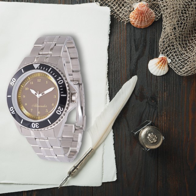 ロモダンシエレガントブラウンと金ゴールド名前をカスタムする 腕時計 (クリエイターアップロード済み)