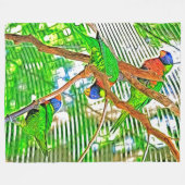 ロリカラフルスの枝 – パロッツ – 絵画s フリースブランケット (正面(横))