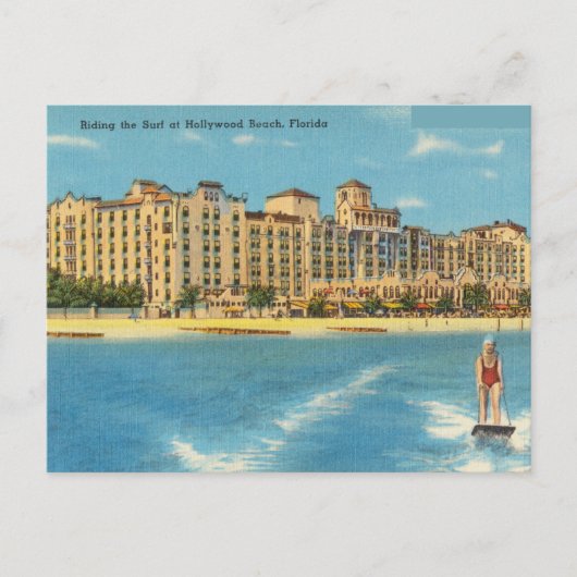 ロリダ州ハリウッドビーチでのライディング・ザ・サーフ ポストカード (正面)