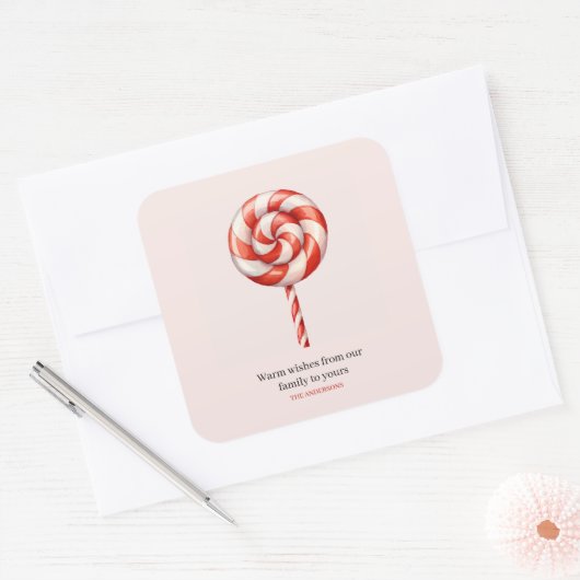 ロリポップクリスマスキャンディメリークリスマス スクエアシール (封筒)