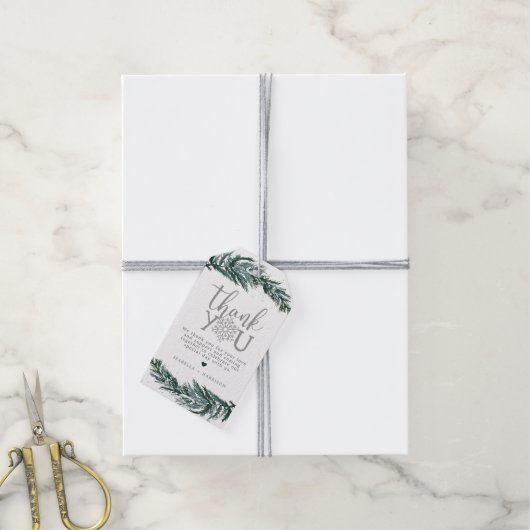 ロリーグリーンウィンターパイン雪フレークのクリスマスのお気に入り ギフトタグ (より糸付き)