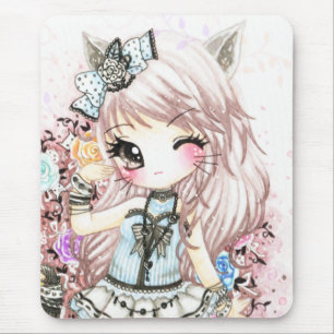 ロリータのスタイルのかわいい猫の女の子 マウスパッド