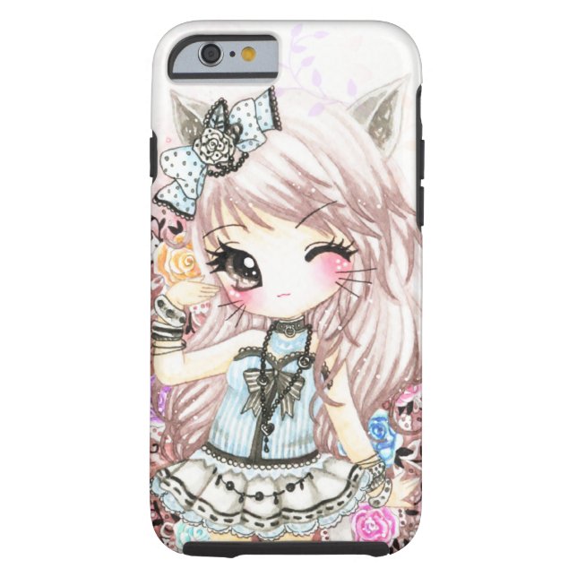 ロリータのスタイルのかわいい猫の女の子 Case-Mate iPhoneケース (裏面)