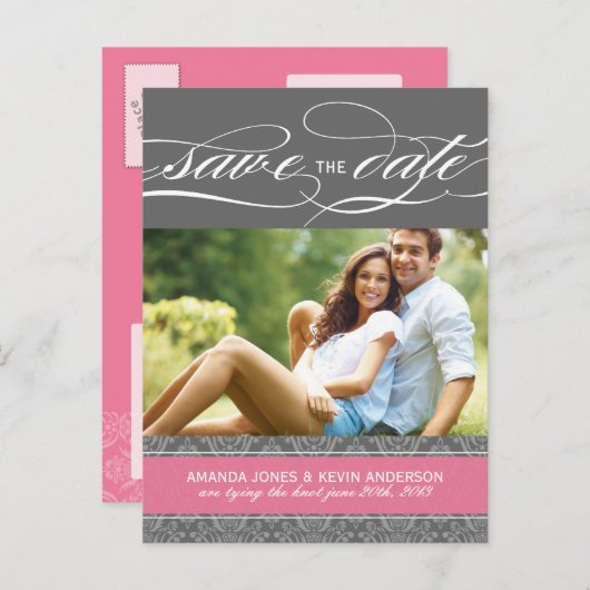 ロリーピンクとグレーダマスクの日付を保存 案内ポストカード (正面/裏面)