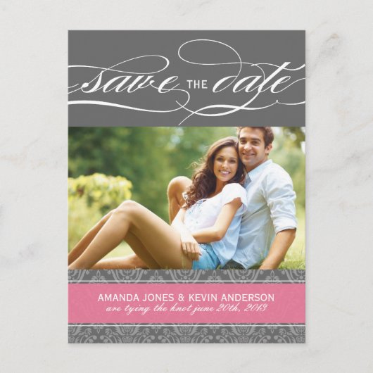 ロリーピンクとグレーダマスクの日付を保存 案内ポストカード (正面)