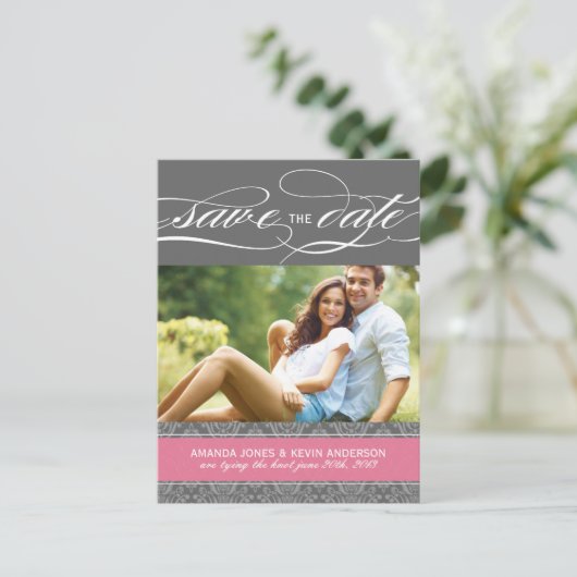 ロリーピンクとグレーダマスクの日付を保存 案内ポストカード (スタンド正面)