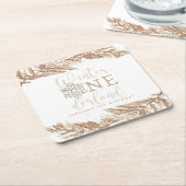 ロリーボホーベージュウィンターワンダーランドファースト誕生日 スクエアペーパーコースター (アングル)