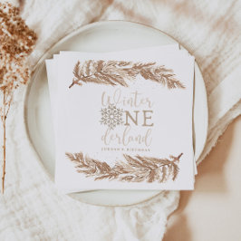 ロリーボホーベージュウィンターワンダーランドファースト誕生日 スタンダードカクテルナプキン