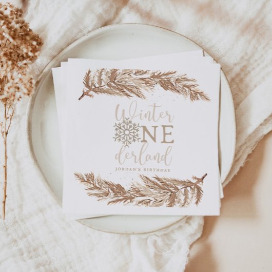 ロリーボホーベージュウィンターワンダーランドファースト誕生日 スタンダードカクテルナプキン