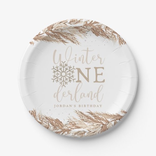 ロリーボホーベージュウィンターワンダーランドファースト誕生日 ペーパープレート (正面)