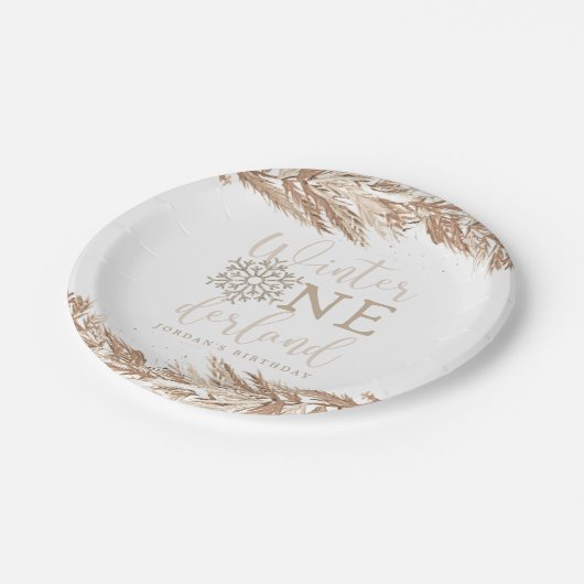 ロリーボホーベージュウィンターワンダーランドファースト誕生日 ペーパープレート (アングル)