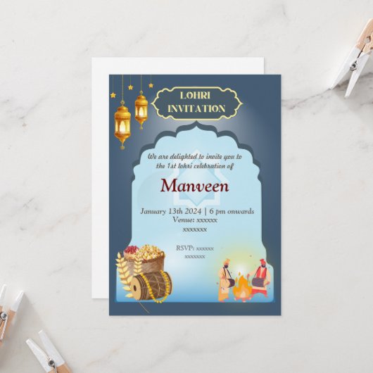 ロリ招待状 – グレー&ブルー 招待状 (正面/裏面インサイチュ)