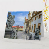 ロレト・プラハ教会の石天使と階段 カード (黄色い花)