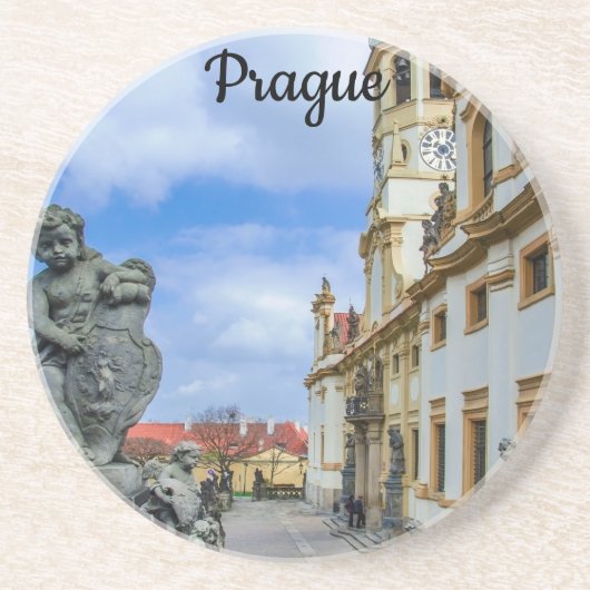 ロレト・プラハ教会の石天使と階段 コースター (正面)