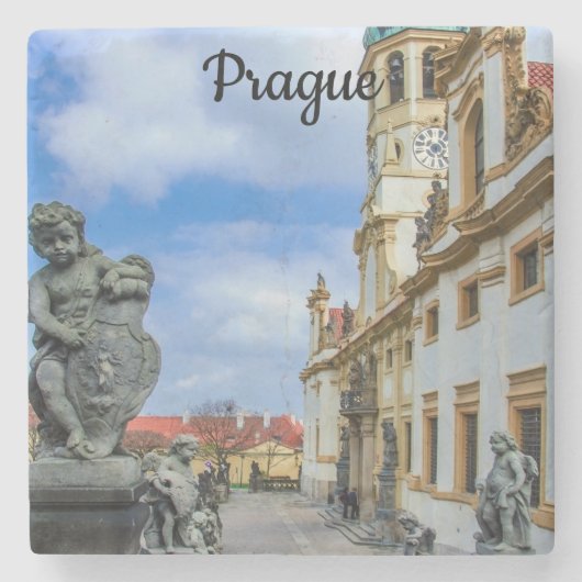 ロレト・プラハ教会の石天使と階段 ストーンコースター (正面)