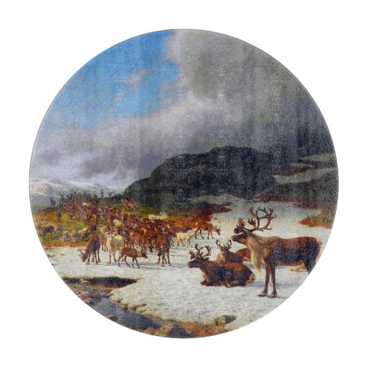 ロロスの北の山の中のトナカイの群れ カッティングボード (正面)