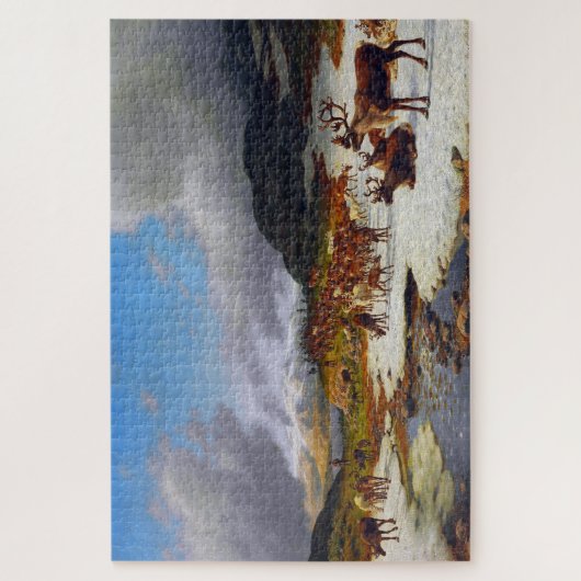 ロロスの北の山の中のトナカイの群れ ジグソーパズル (縦)