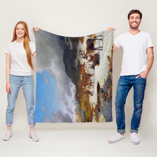 ロロスの北の山の中のトナカイの群れ フリースブランケット (インサイチュ)