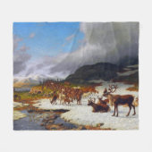 ロロスの北の山の中のトナカイの群れ フリースブランケット (正面(横))
