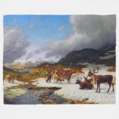 ロロスの北の山の中のトナカイの群れ フリースブランケット (正面(横))