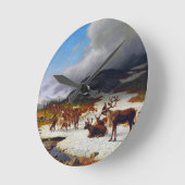 ロロスの北の山の中のトナカイの群れ ラウンド壁時計 (傾斜)