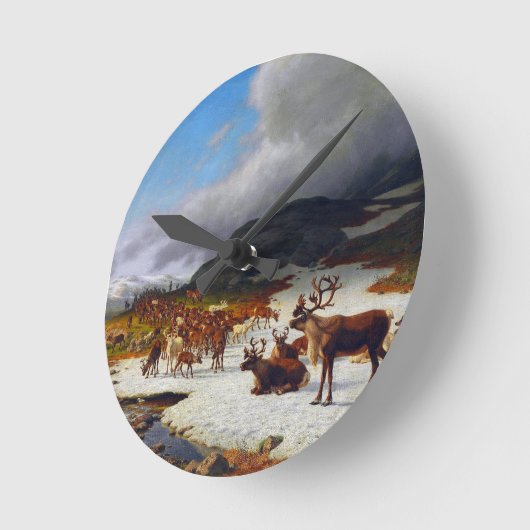 ロロスの北の山の中のトナカイの群れ ラウンド壁時計 (傾斜)