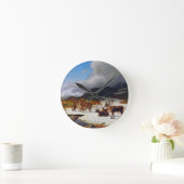 ロロスの北の山の中のトナカイの群れ ラウンド壁時計 (ホーム)