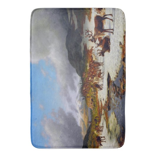 ロロスキャンプの北の山の中のトナカイの群れ バスマット (正面縦)