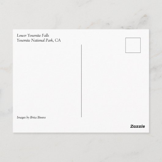 ロワーヨセミテ滝、ヨセミテ国立公園、CA P ポストカード (裏面)
