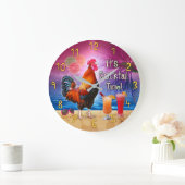 ロングおもしろいスターチキンカクテルタイムトロピカルビーチ ラージ壁時計 (ホーム)