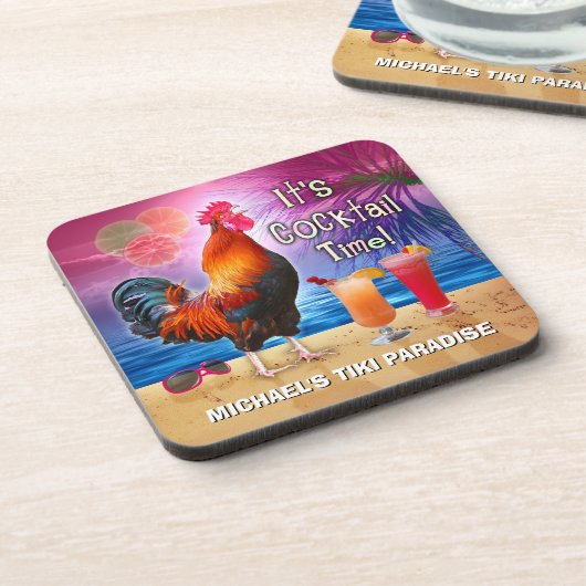 ロングおもしろいスターチキンカクテルトロピカルビーチ名 コースター (左側)