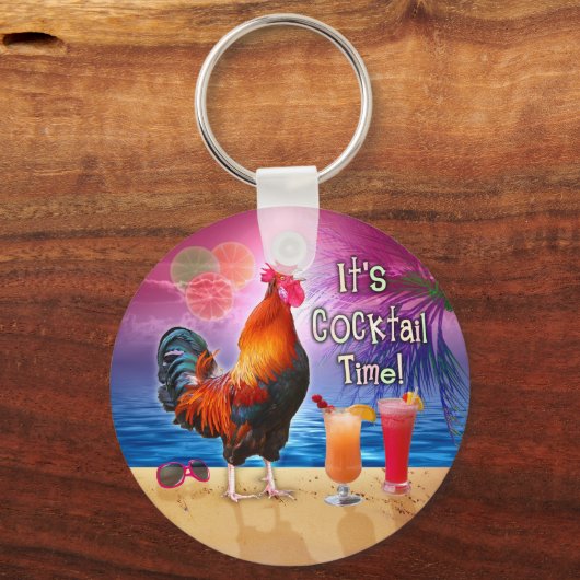 ロングおもしろいスターチキンカクテルトロピカルビーチ海 キーホルダー (正面)