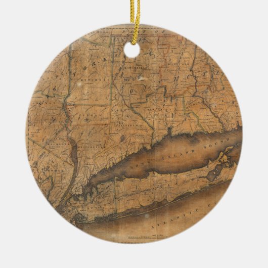 ロングアイランドとコネチカットのヴィンテージの地図（1815年） セラミックオーナメント (正面)