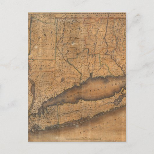 ロングアイランドとコネチカットのヴィンテージの地図（1815年） ポストカード (正面)