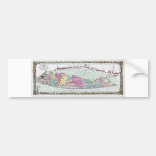 ロングアイランドの歴史的な1855-1857旅行者の地図 バンパーステッカー (正面)