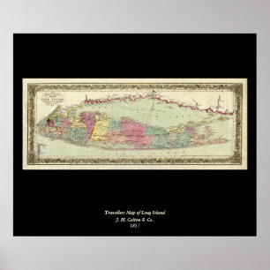 ロングアイランドの歴史的な1855-1857旅行者の地図 ポスター