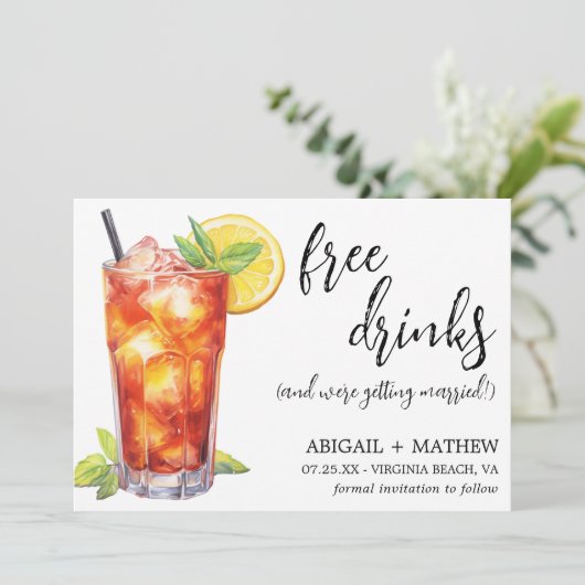 ロングアイランドアイスティーのユーモアあふれるウェディングカクテル写真 セーブザデート (スタンド正面)